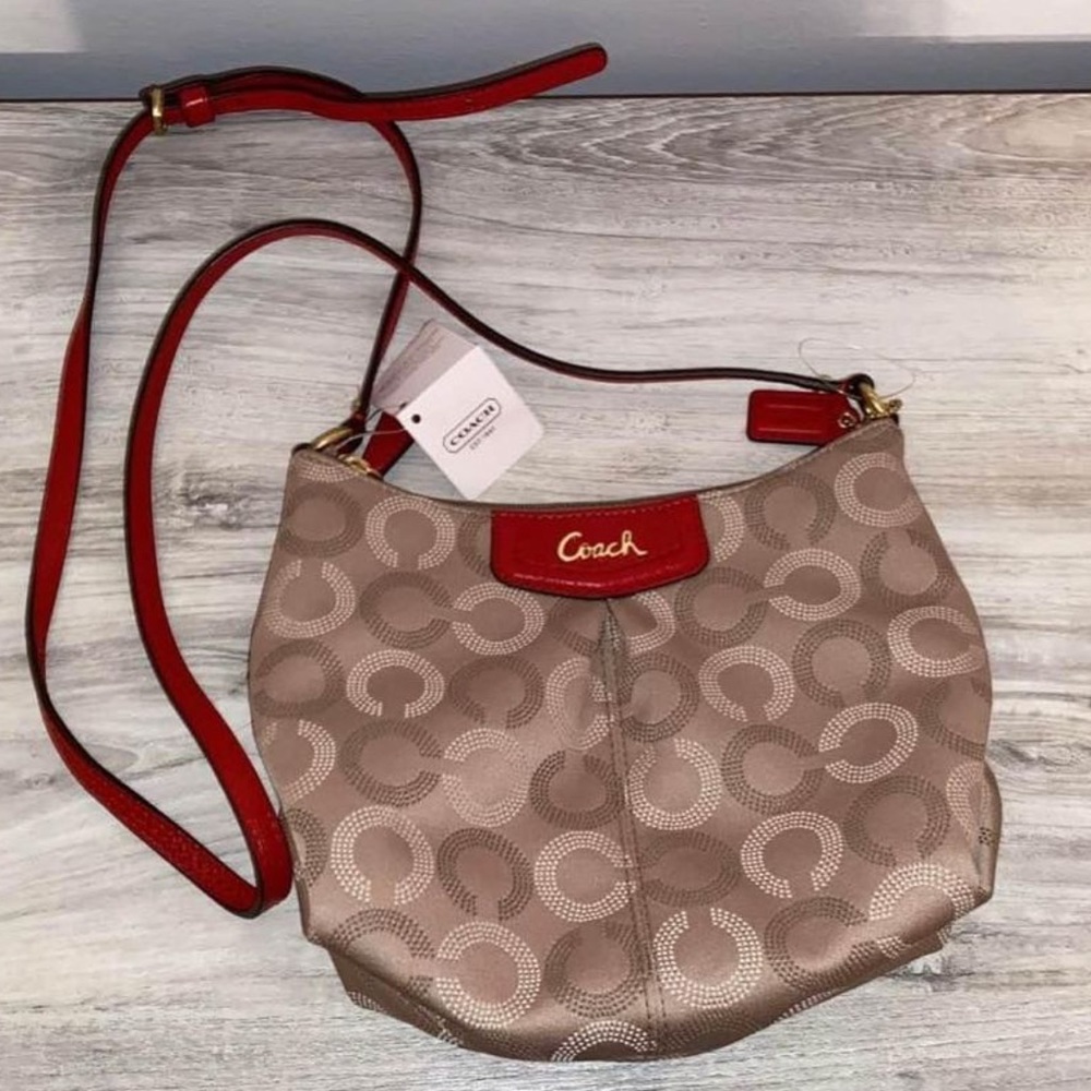 Coach khaki/cherry (red) crossbody bag